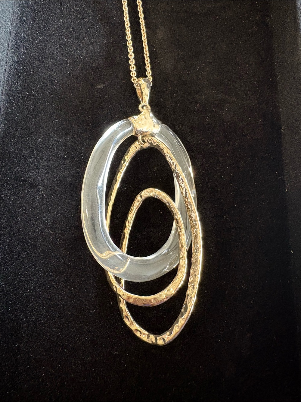 Alexis Bittar Clear and Gold Lucite Interlocking Oval Pendant 32” Long Necklace!